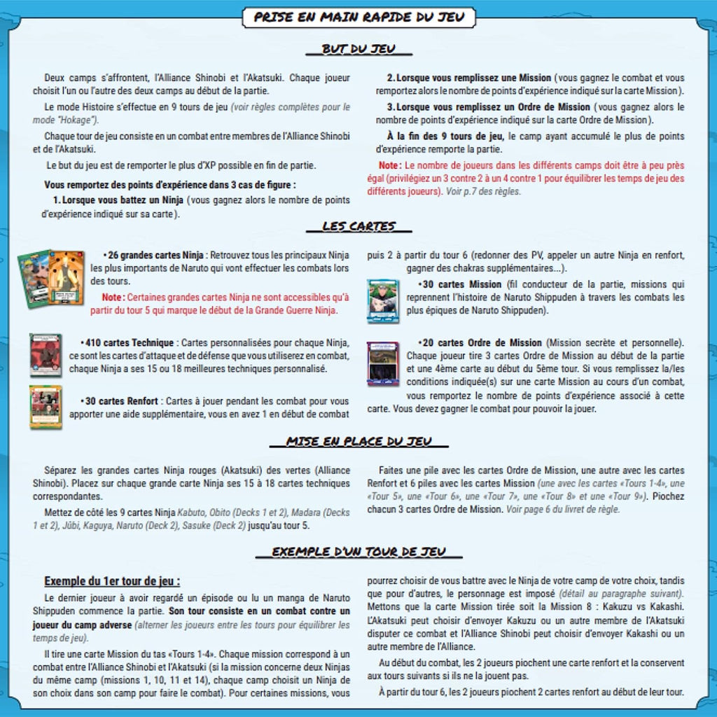 Vue des règles du jeu de société Naruto Le Combat Ninja de Topi Games