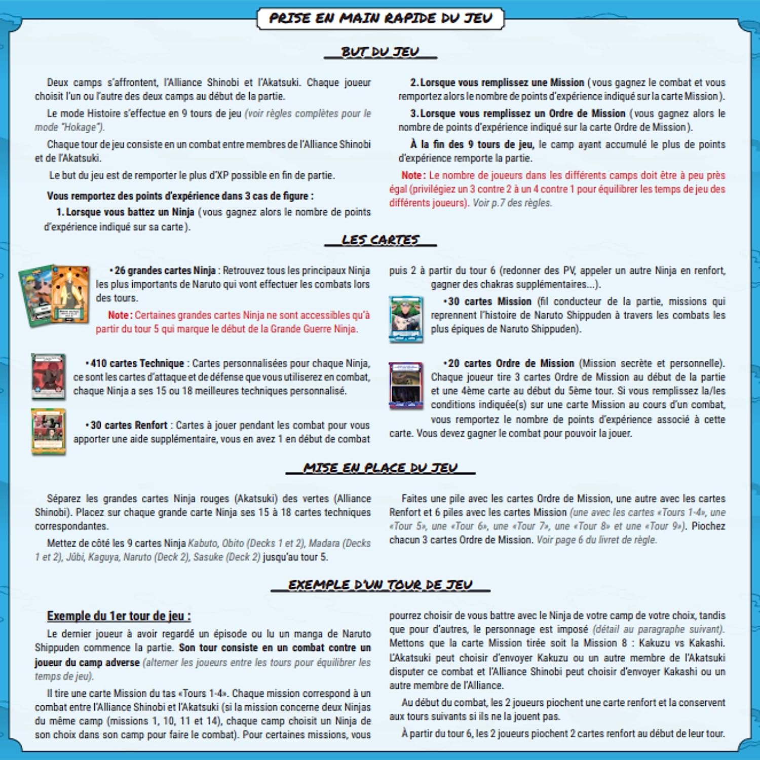 Vue des règles du jeu de société Naruto Le Combat Ninja de Topi Games