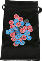 Vue des jetons et sa pochette du jeu de société Naruto Le Combat Ninja de Topi Games