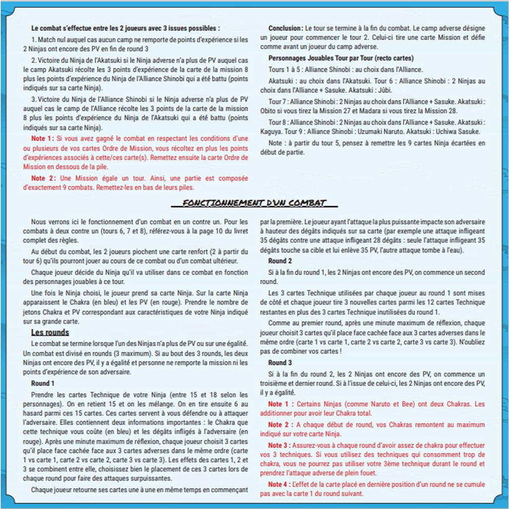 Vue des règles du jeu de société Naruto Le Combat Ninja de Topi Games