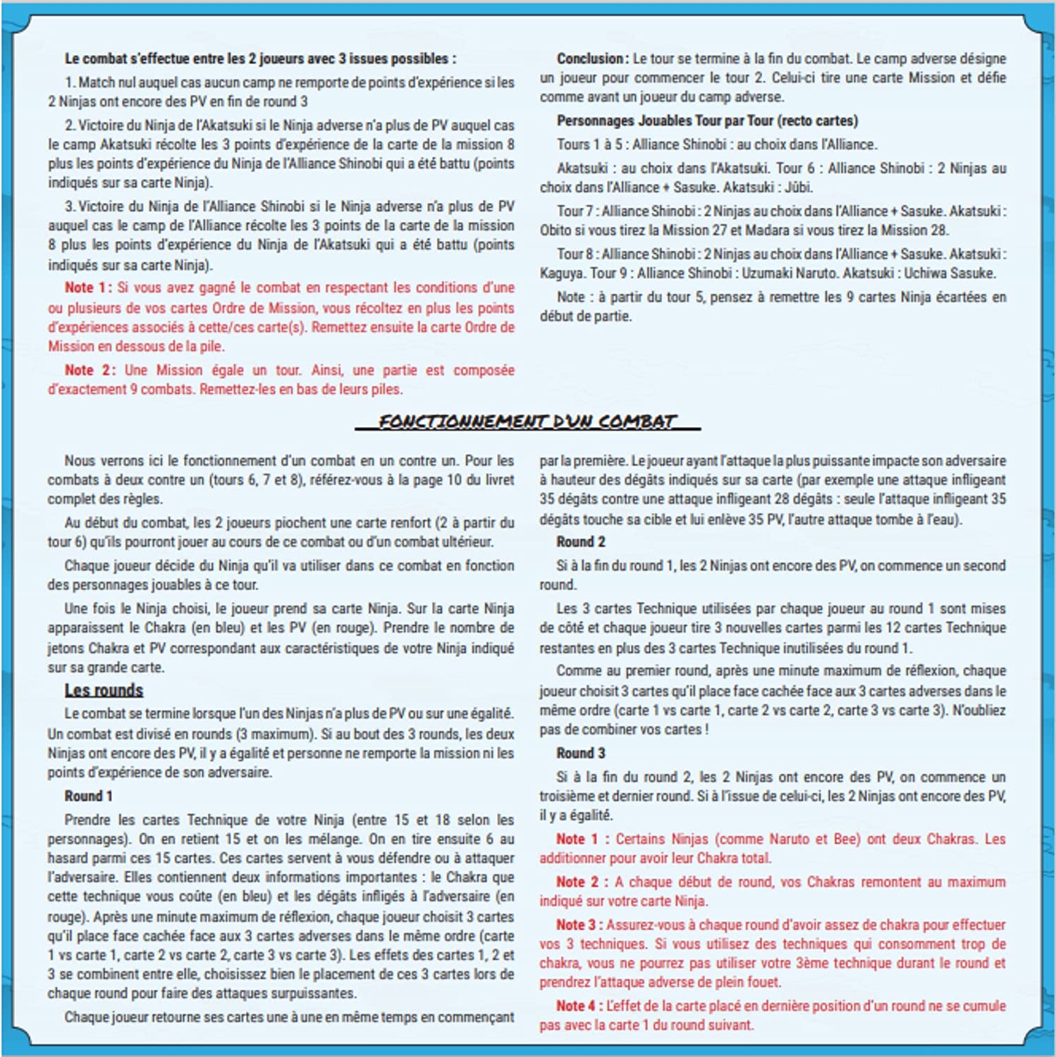 Vue des règles du jeu de société Naruto Le Combat Ninja de Topi Games