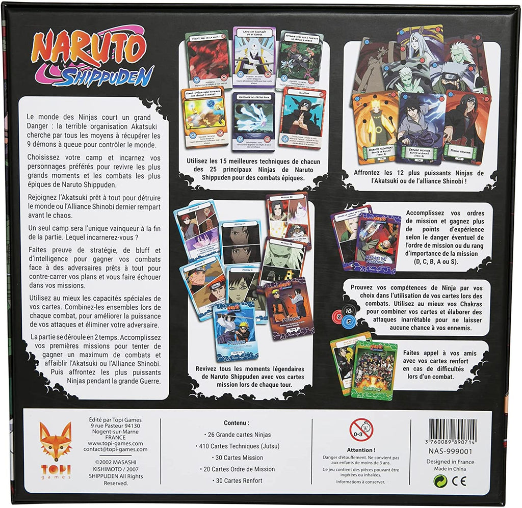 Vue arrière de la boîte du jeu de société Naruto Le Combat Ninja de Topi Games