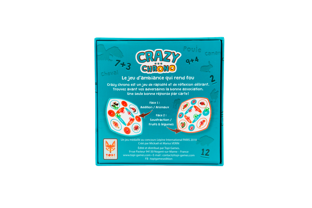 Arrière de la boite du jeu de société Crazy Chrono