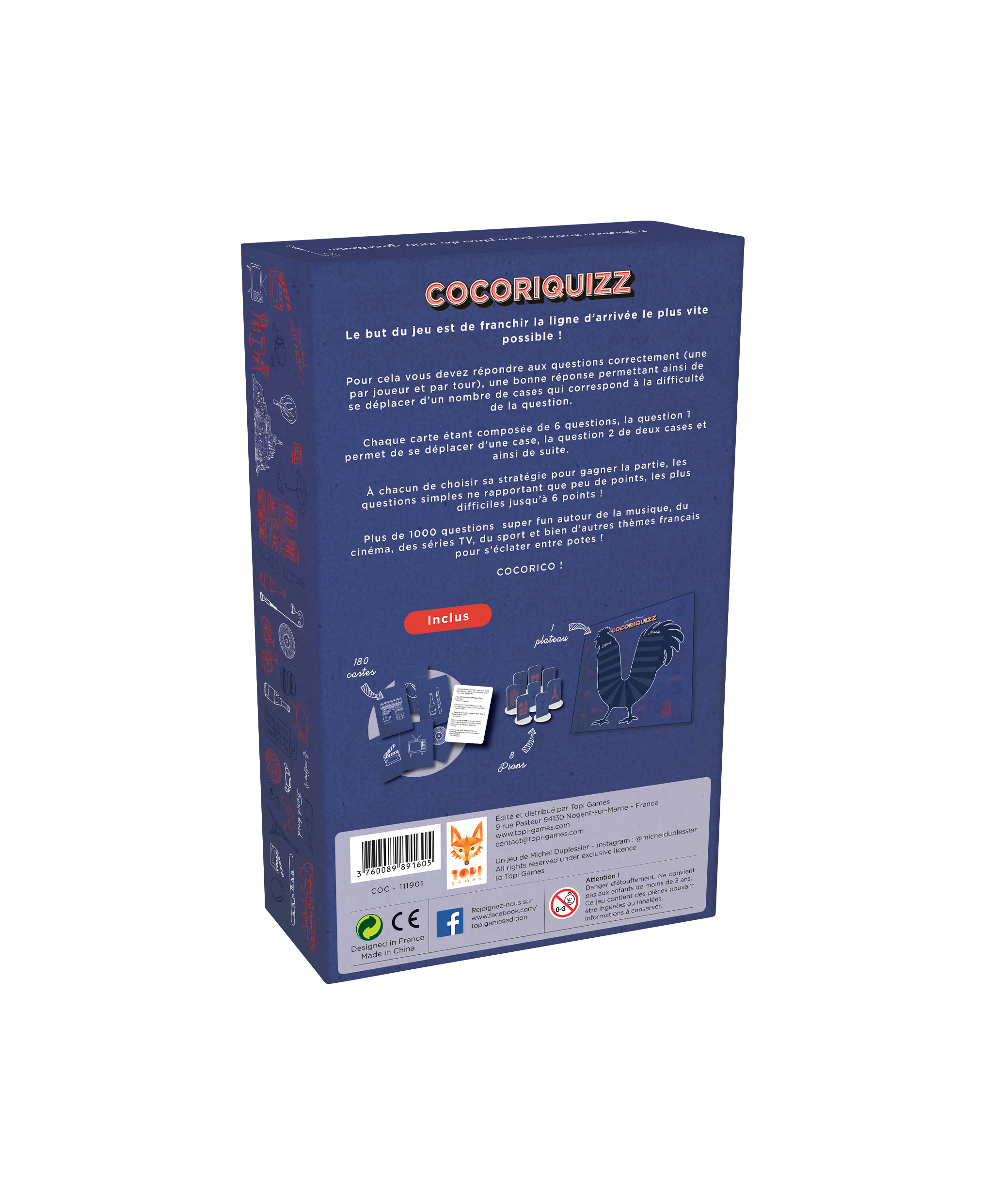 Arrière de la boite du jeu de société Cocoriquizz