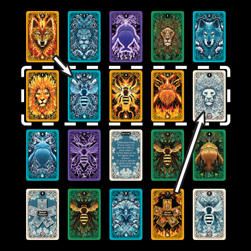 Vue explicative des cartes du jeu de société Combo de Topi Games