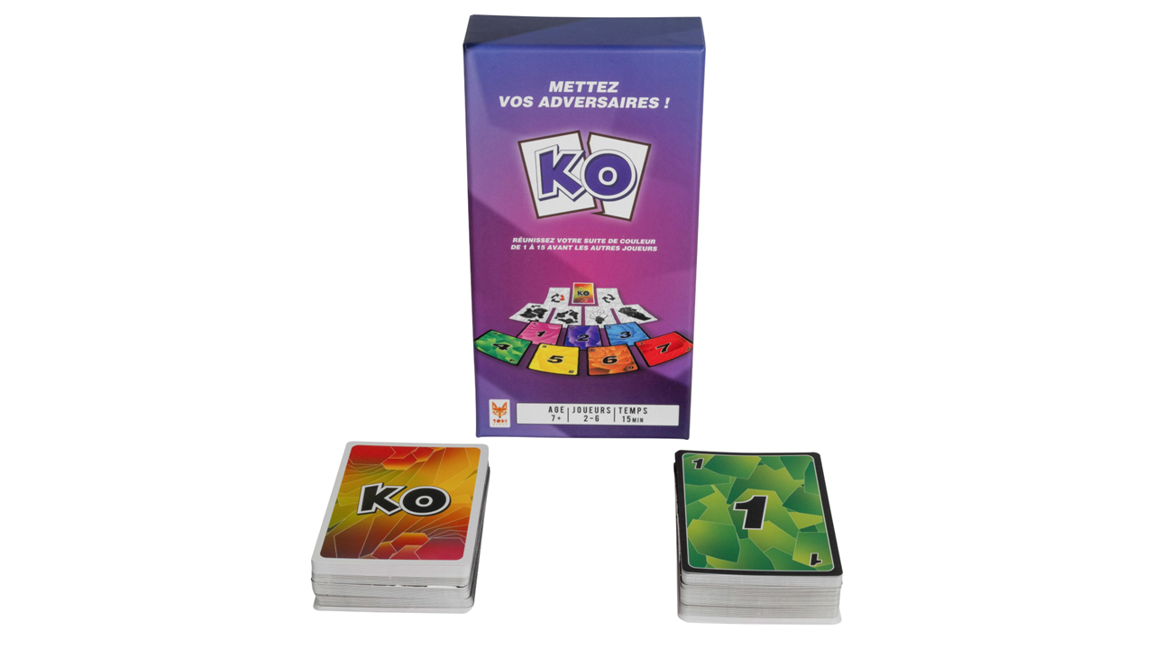 Vue des cartes du jeu de société KO de Topi Games
