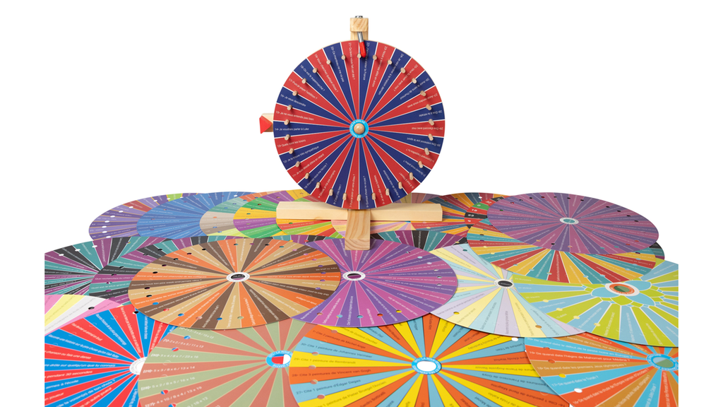 Vue des roues du jeu de société En Roue Libre de Topi Games