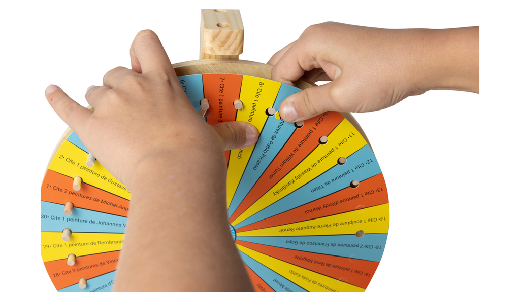 Vue rapprochée de la roue du jeu En Roue Libre de Topi Games