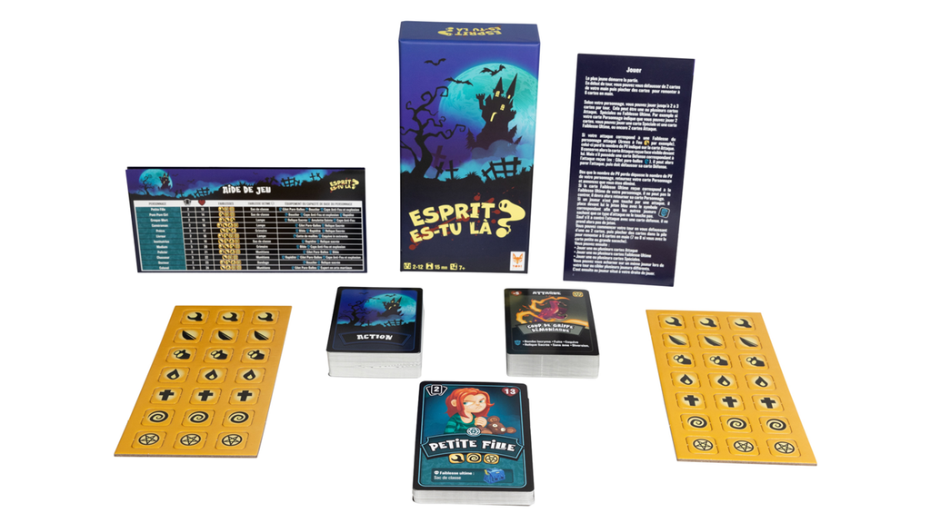 Cartes et boîte du jeu Esprit es-tu là ? de Topi Games