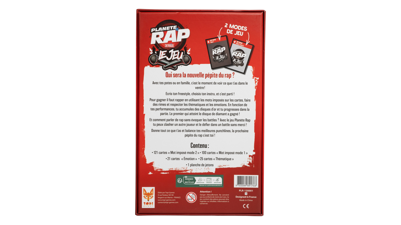 Vue arrière de la boîte du jeu de société Planète RAP - Topi Games