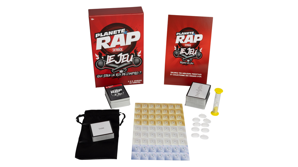 Vue éclatée du jeu de société Planete RAP de Topi Games
