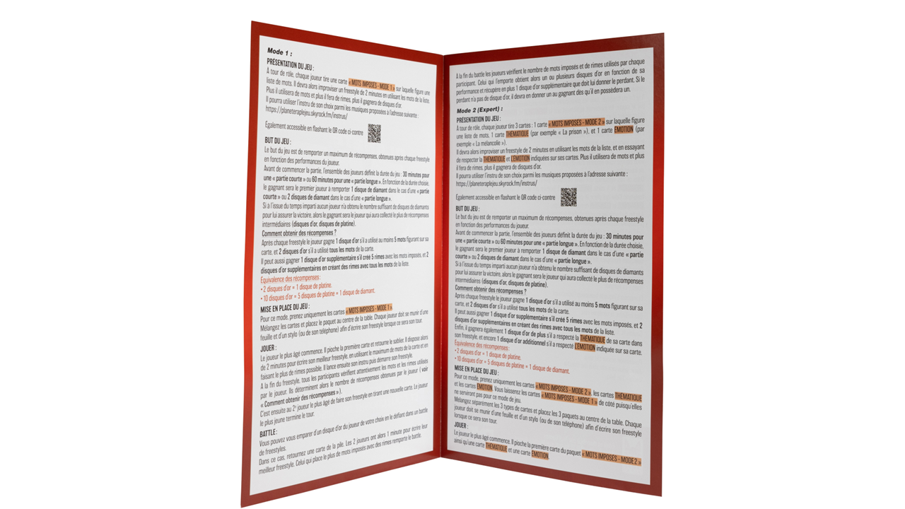 Vue des règles du jeu de société Planete RAP de Topi Games