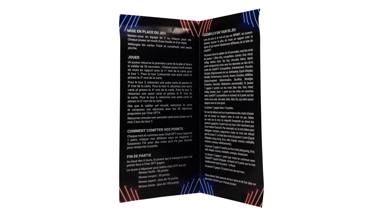 Vue des règles du jeu de société Think - Topi Games