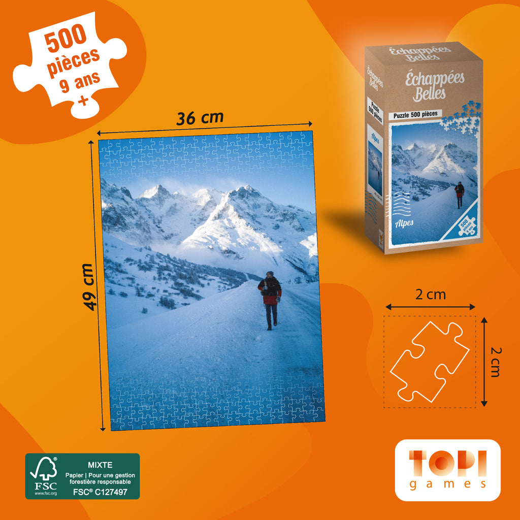 Dimensions du Puzzle et des pièces Echappées Belles - Alpes
