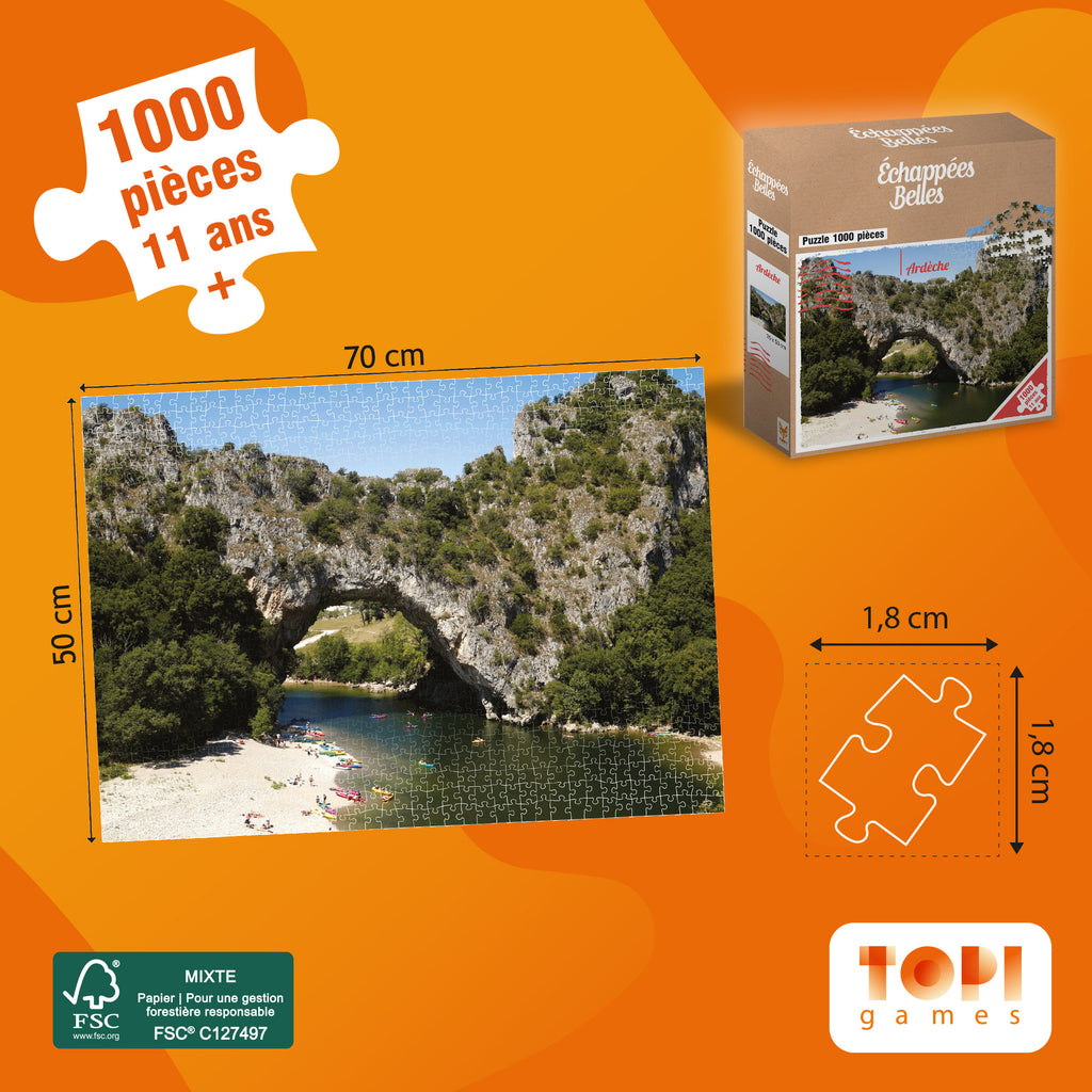 Dimensions des pièces et du Puzzle 1000 pièces Echappées Belles - ARDECHE