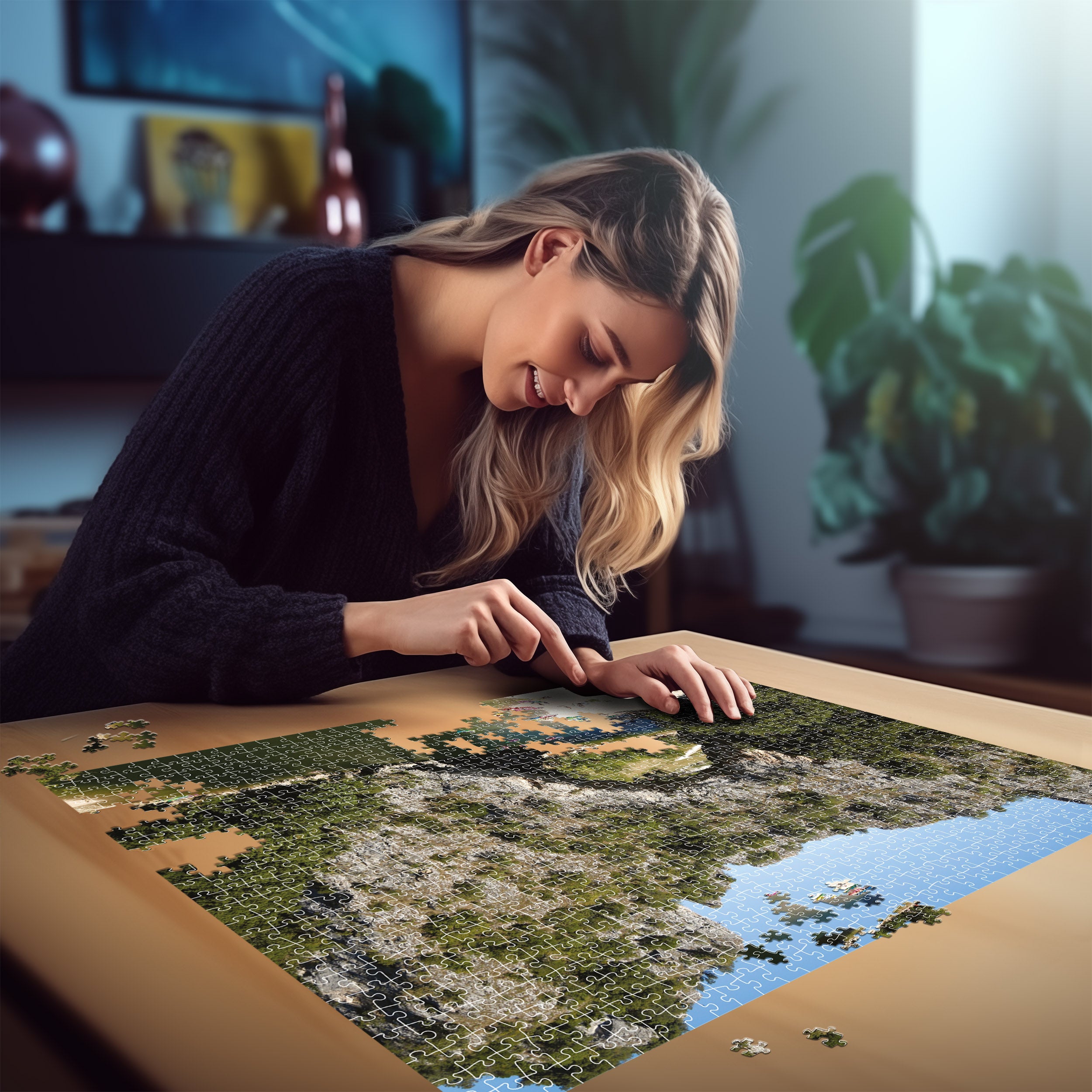 Femme jouant au Puzzle 1000 pièces Echappées Belles - ARDECHE