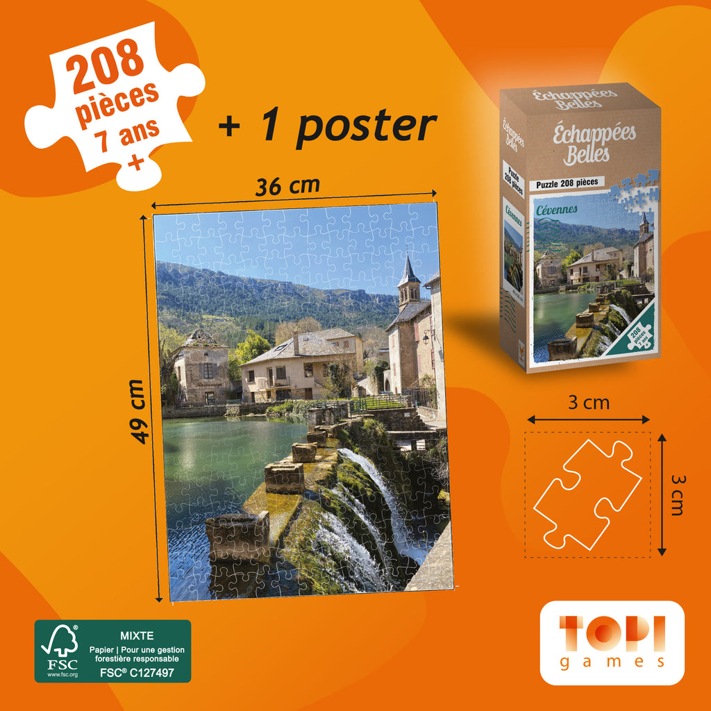 Dimensions du Puzzle et des pièces du Puzzle 208 pièces Echappées Belles - Cévennes