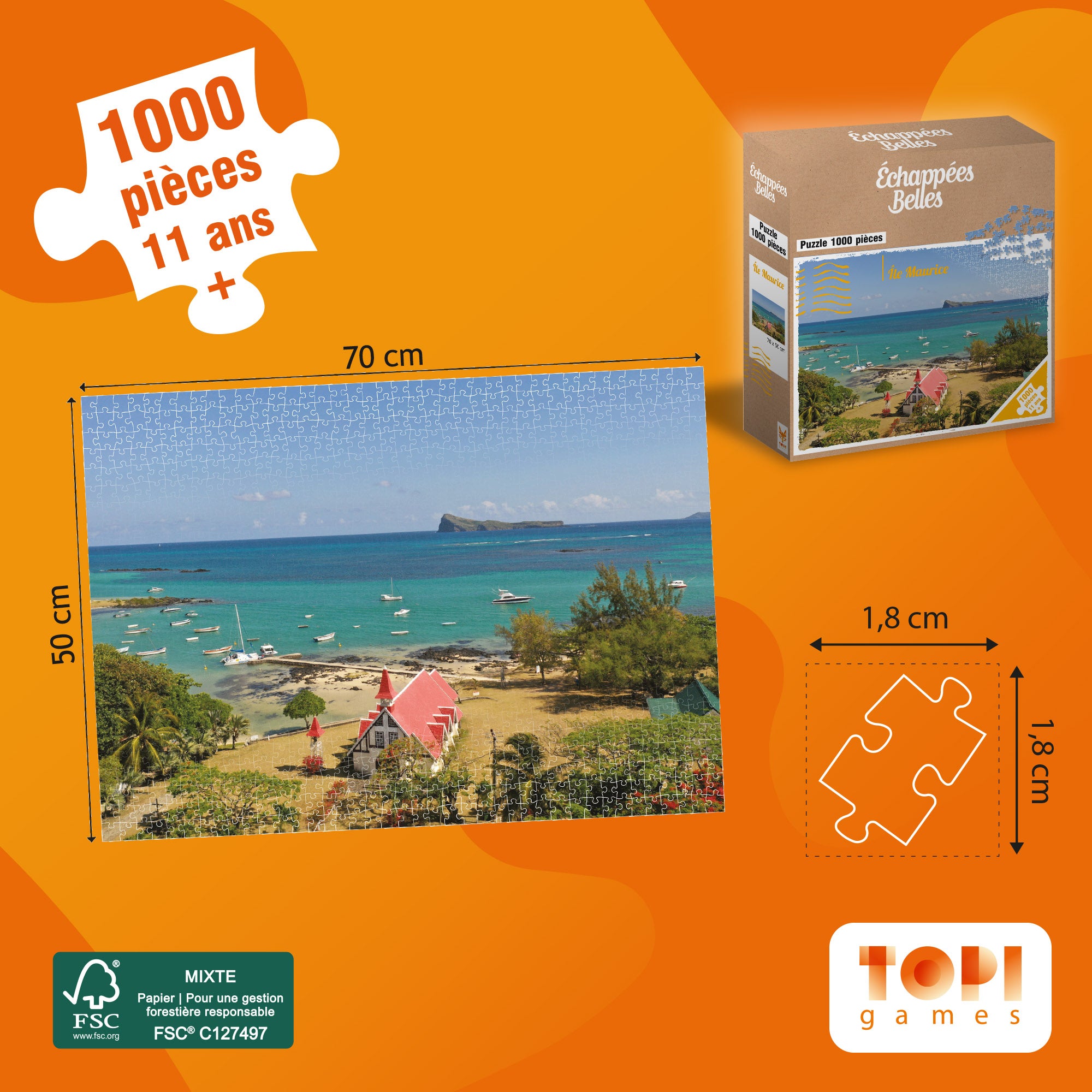 Dimensions du puzzle et des pièces du Puzzle Echappées Belles - Ile Maurice