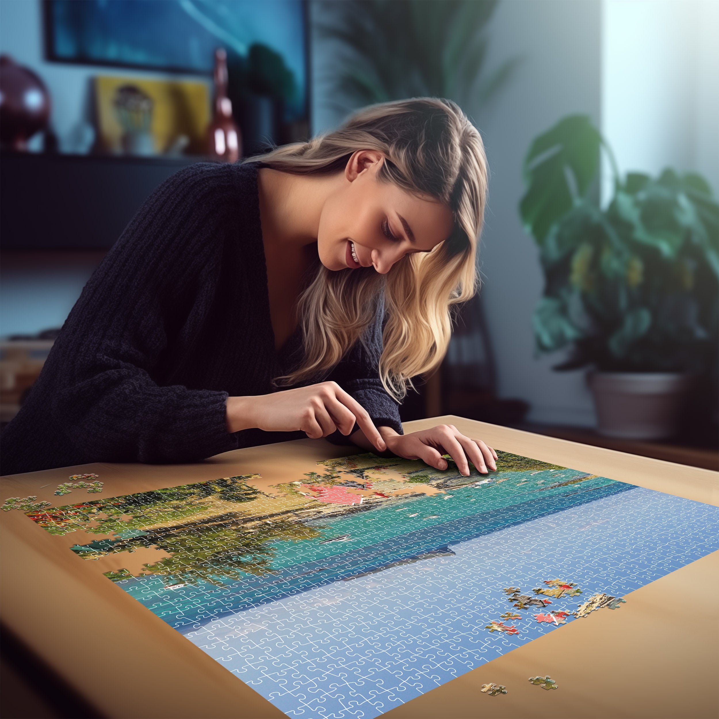 Femme jouant au Puzzle Echappées Belles - Ile Maurice