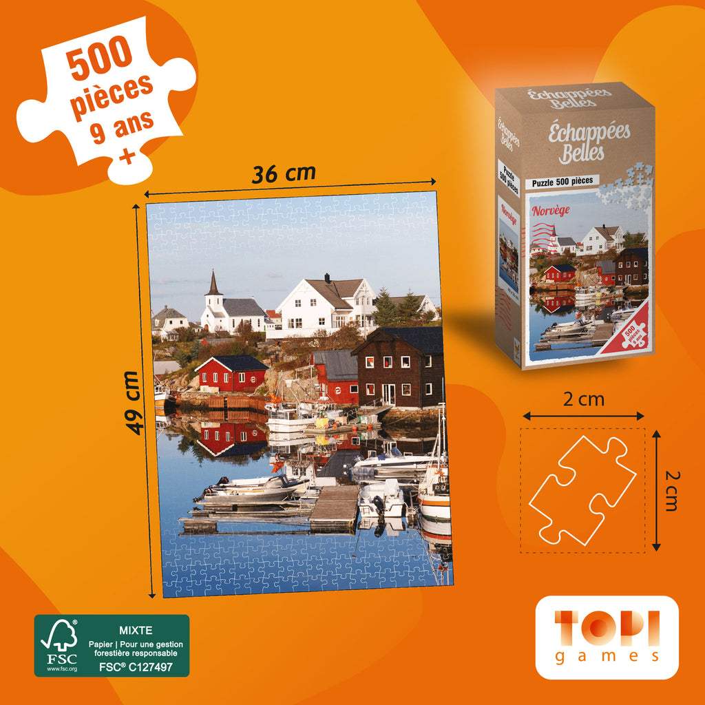 Dimensions des pièces et du Puzzle 500 pièces Echappées Belles - NORVEGE