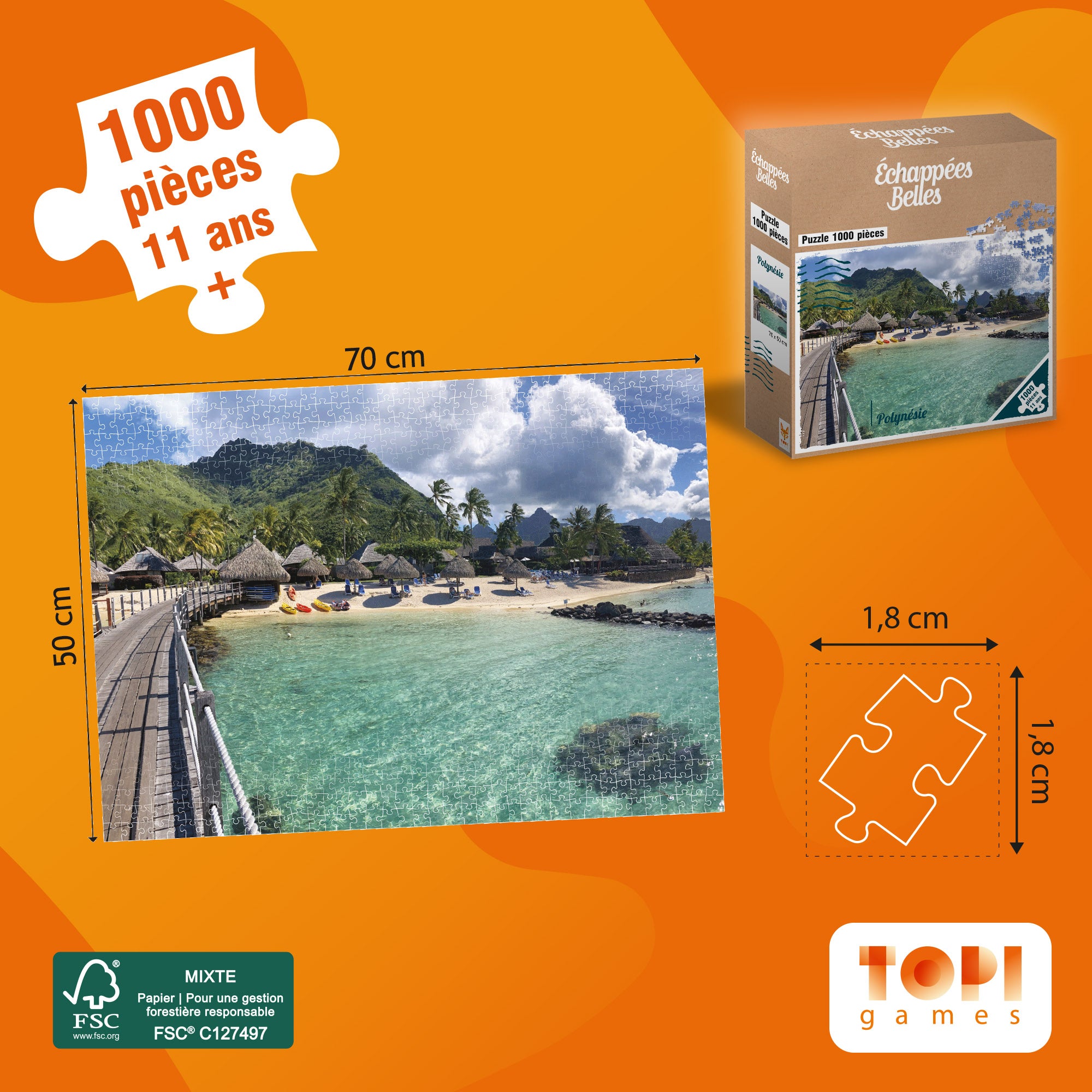 Dimensions des pièces et du Puzzle Echappées Belles - Polynésie 1000 pièces