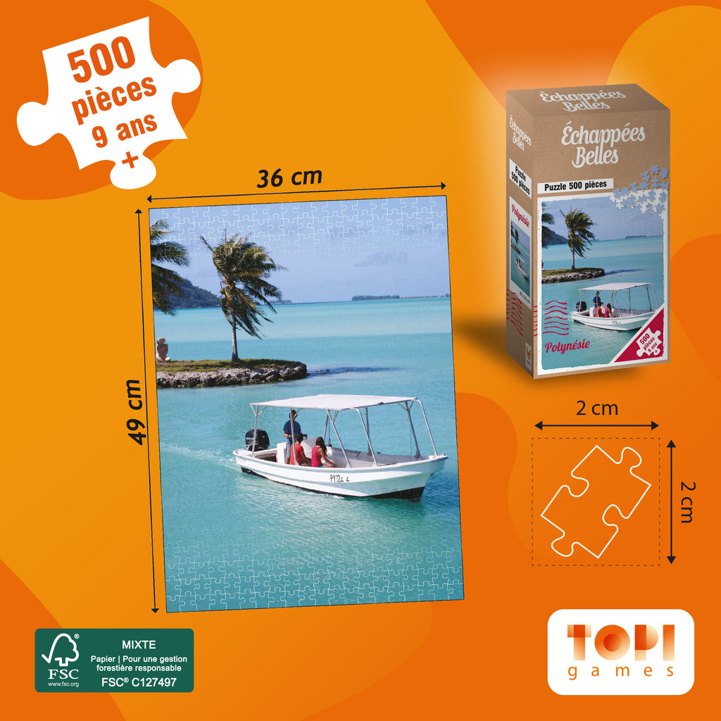 Dimensions des pièces et du Puzzle Echappées Belles - Polynésie 500 pièces