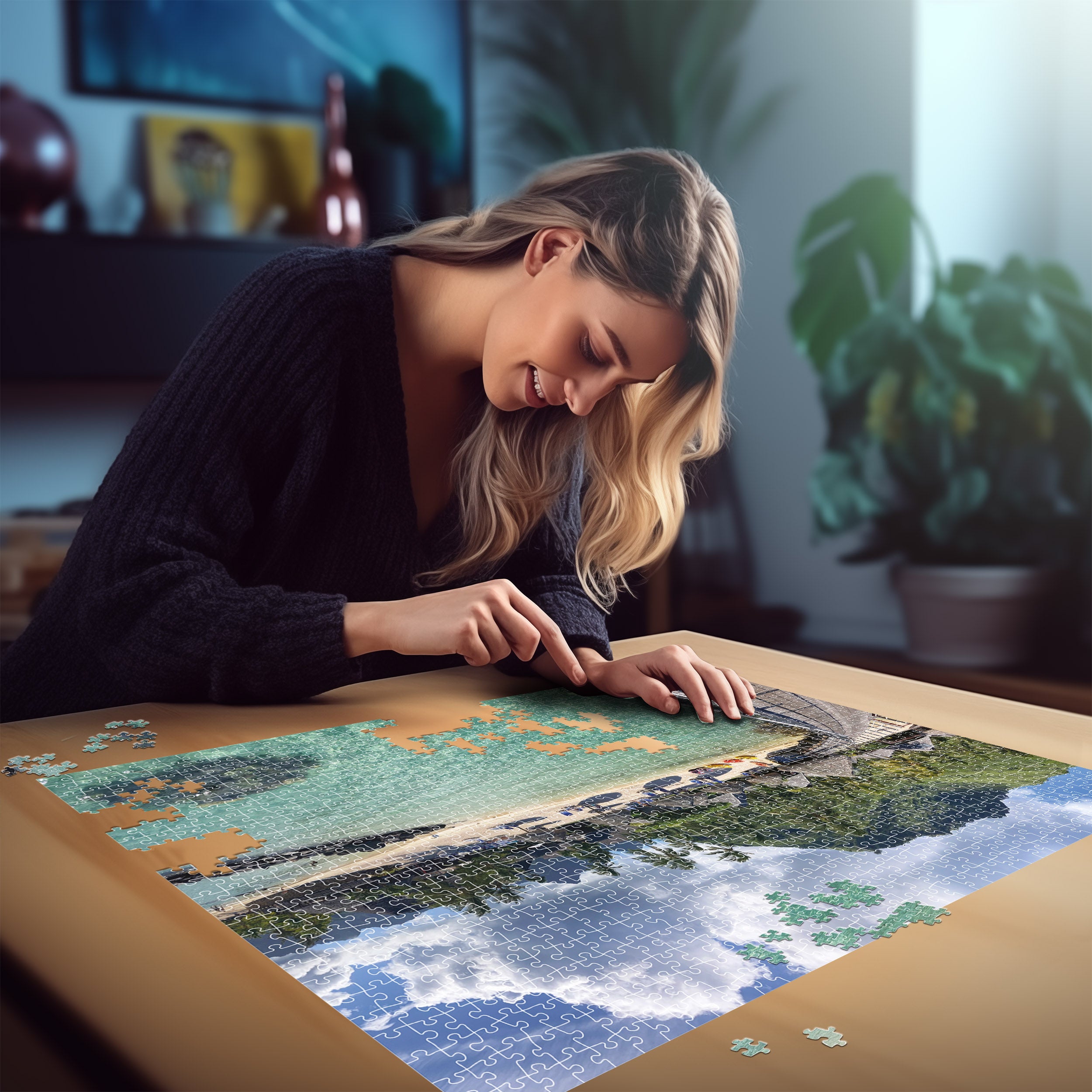 Femme jouant au Puzzle Echappées Belles - Polynésie 1000 pièces