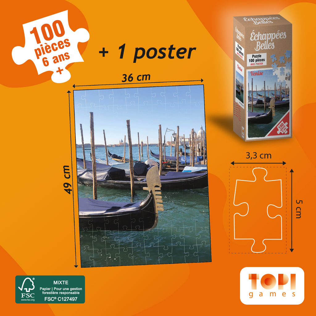 Dimensions des pièces et du Puzzle Echappées Belles - VENISE 100 pièces