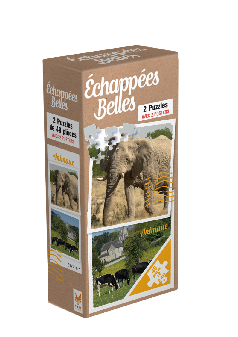 Boite 2 Puzzles 49 pièces Echappées Belles - ANIMAUX