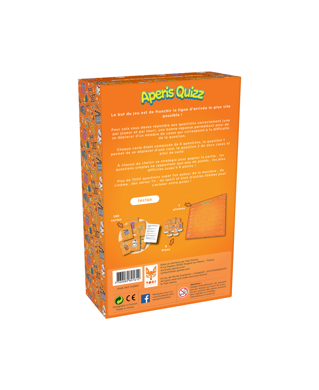 Arrière de la boite du jeu de société Aperis Quizz