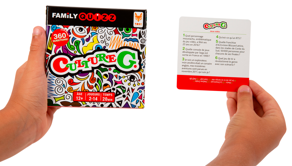 Boite du jeu de société Family Quizz Culture G et une des cartes