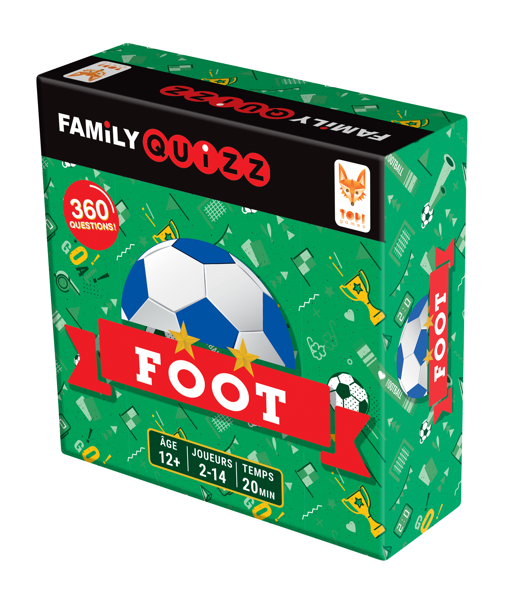 Vue 3/4 du jeu de société Family Quizz Foot
