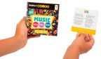 Vue de la boite et d'une des cartes du jeu de société Family Quizz Music