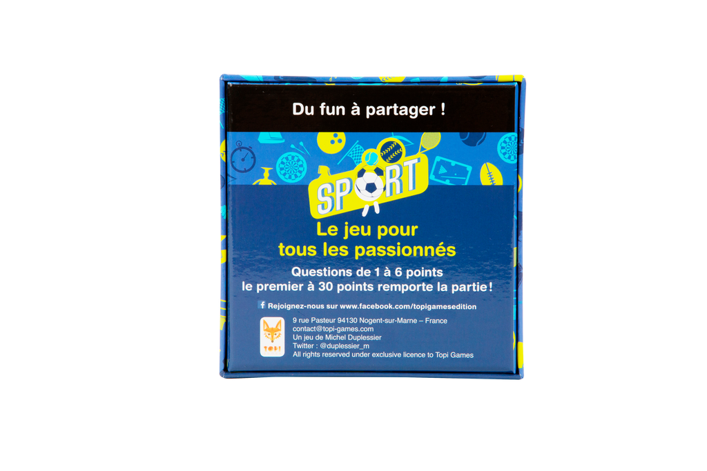 Arrière de la boite du jeu de société Family Quizz - SPORT