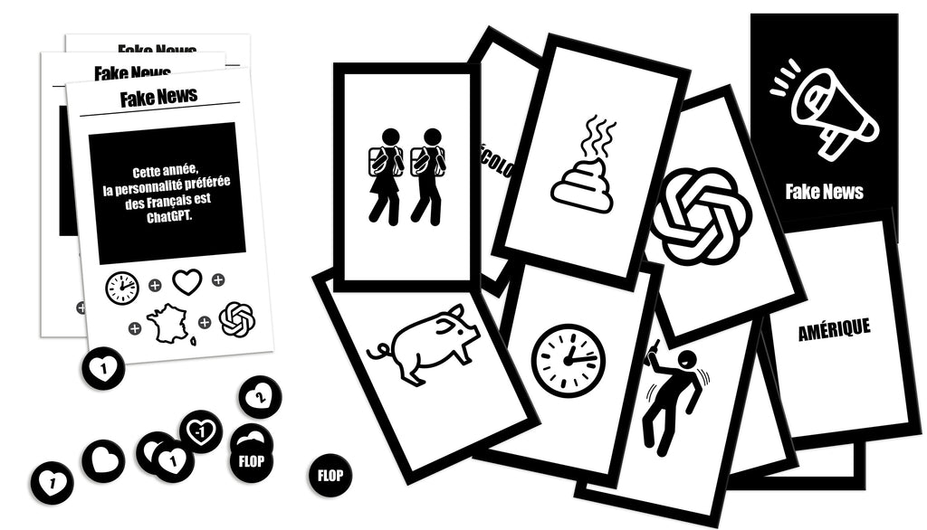 Vue des cartes du jeu de société Fake News