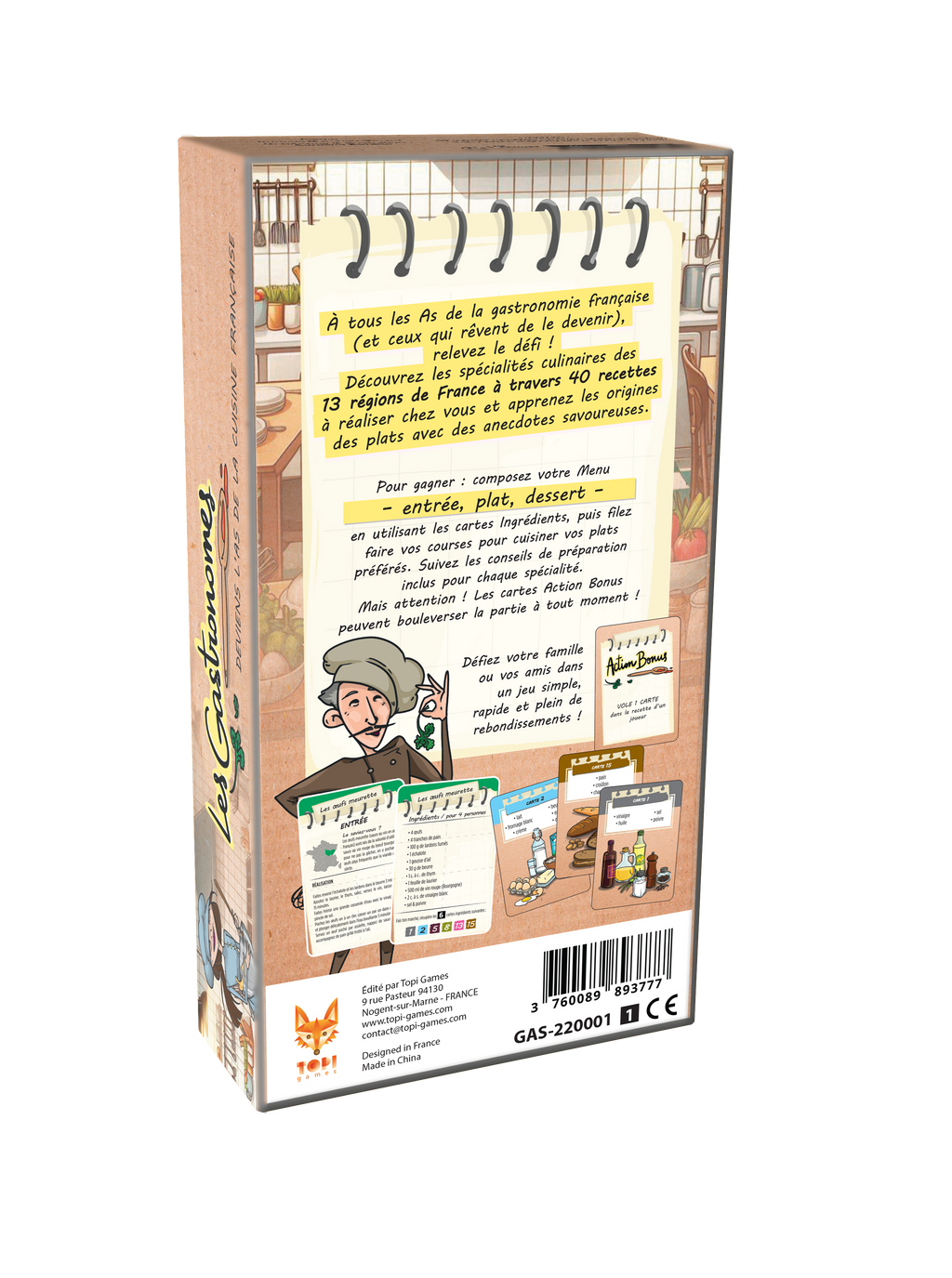 Vue arrière de la boîte du jeu Les Gastronomes de Topi Games