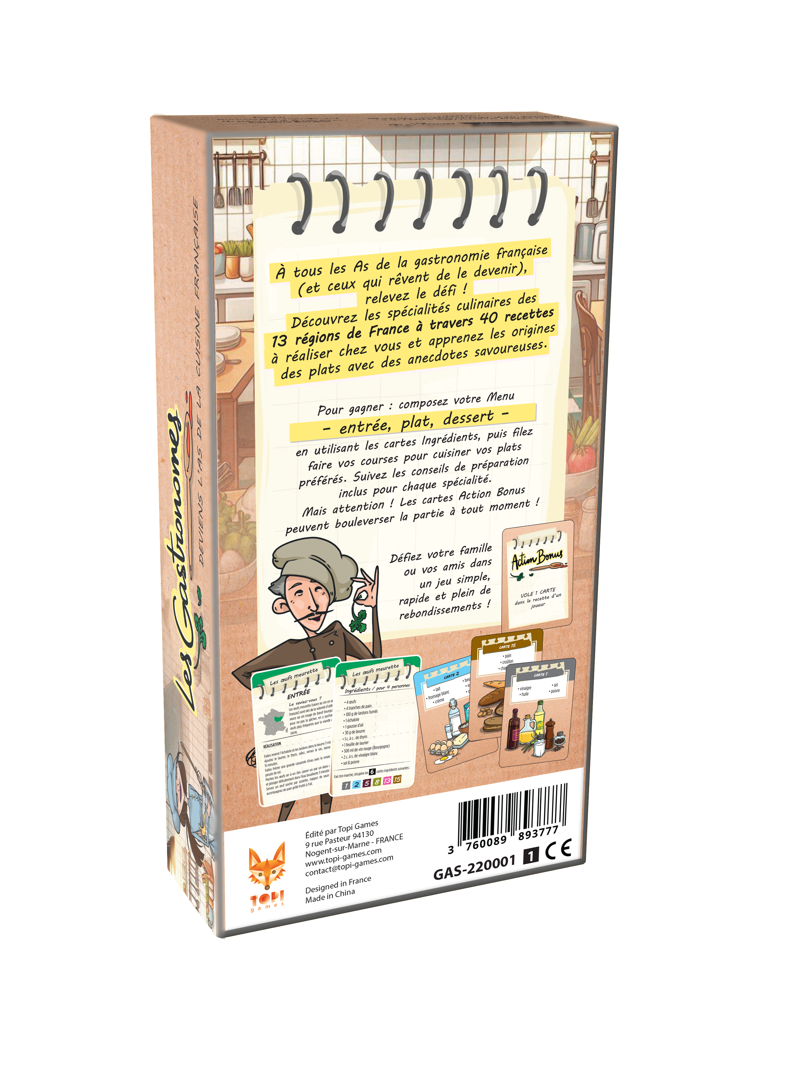 Vue arrière de la boîte du jeu Les Gastronomes de Topi Games