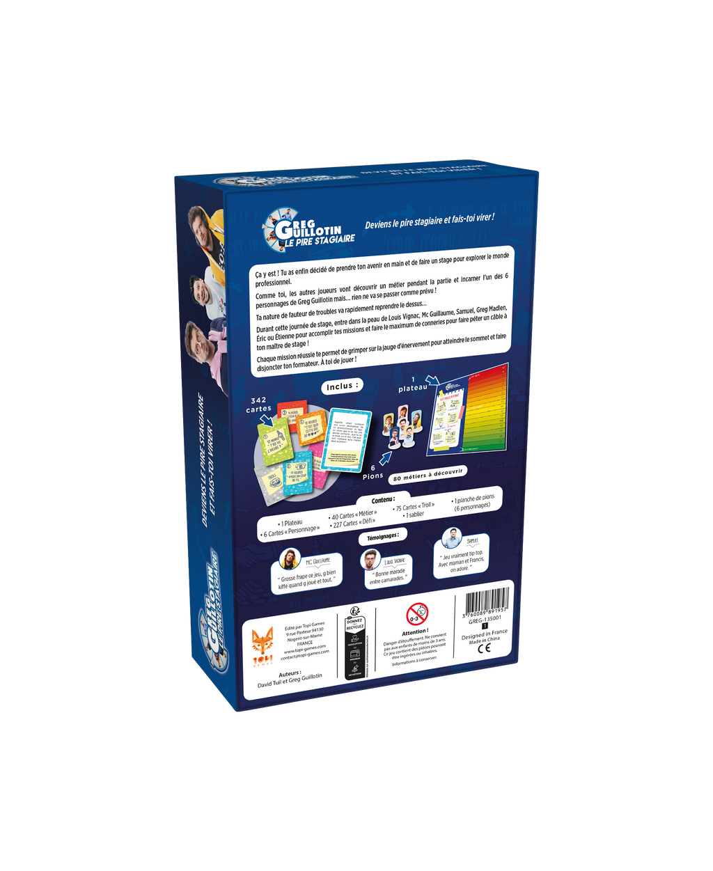 Vue de la boîte arrière du jeu de société Greg Guillotin Le Pire Stagiaire