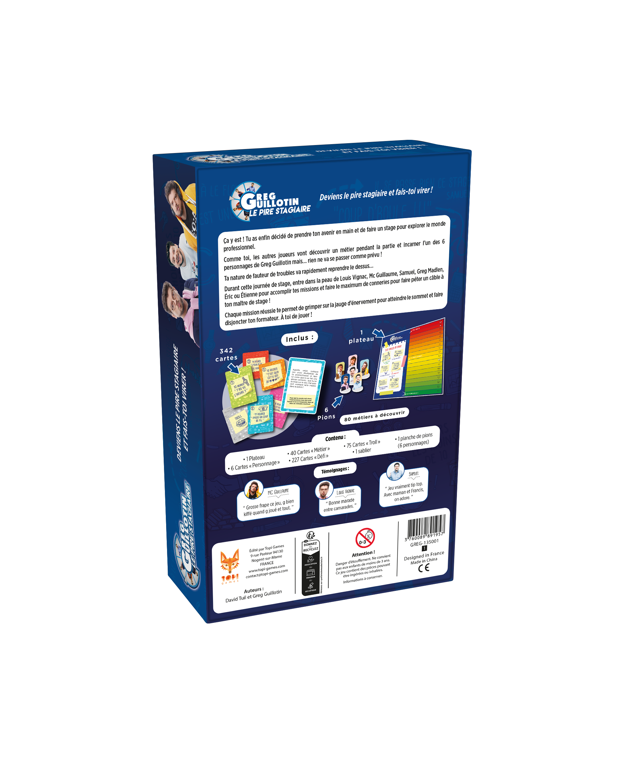 Vue de la boîte arrière du jeu de société Greg Guillotin Le Pire Stagiaire