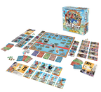 Boîte du jeu One Piece – Adventure Island avec plateau, cartes, dés et pions représentant les personnages et îles emblématiques de l’univers One Piece.