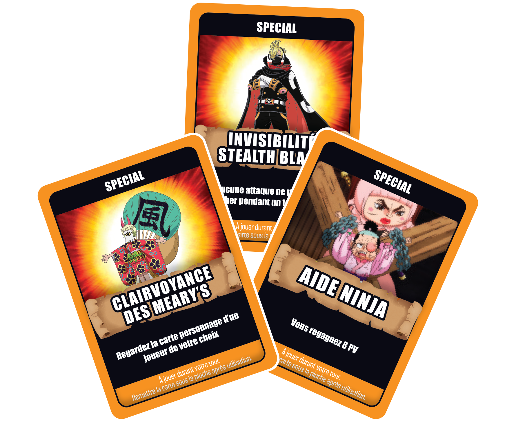 Vue des cartes du jeu de société One Piece Esprit es-tu là ? de Topi Games