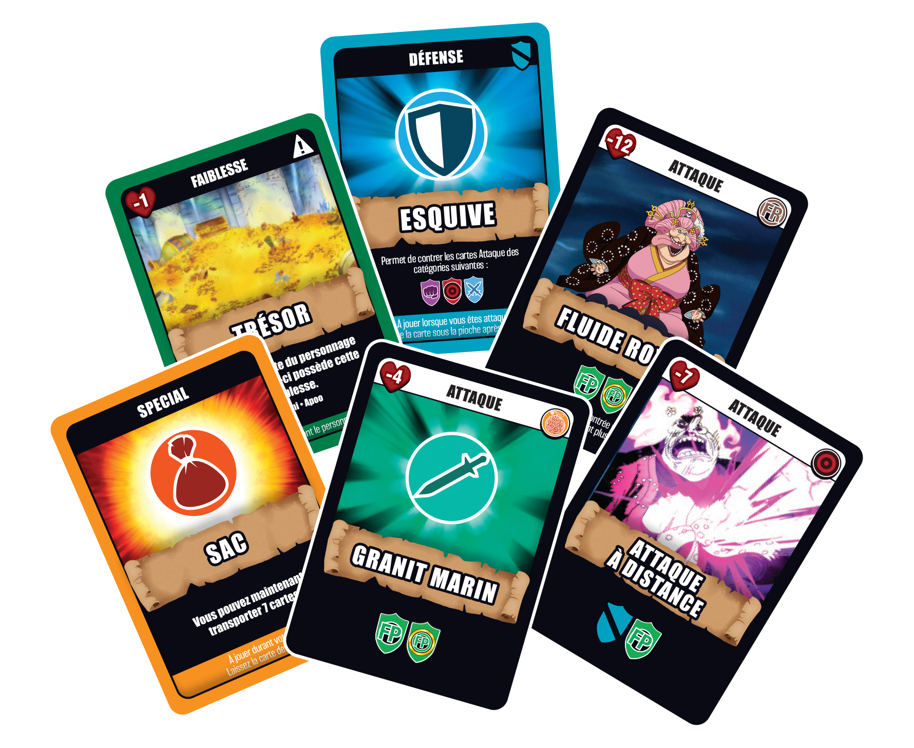 Vue des cartes du jeu de société One Piece Esprit es-tu là ? de Topi Games