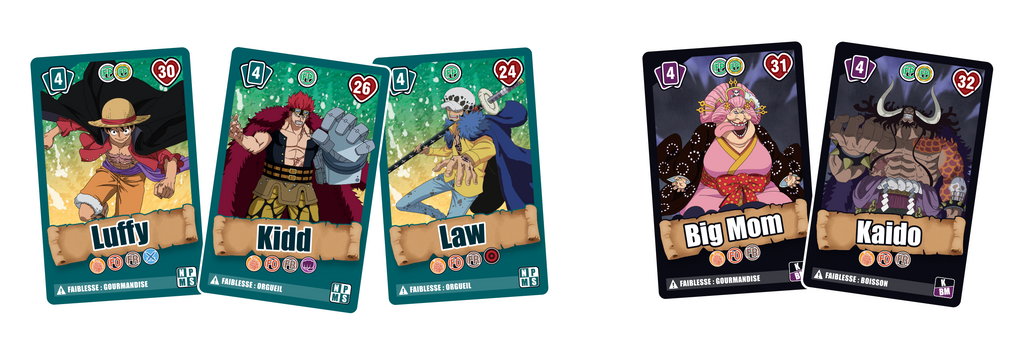 Vue des cartes du jeu de société One Piece Esprit es-tu là ? de Topi Games