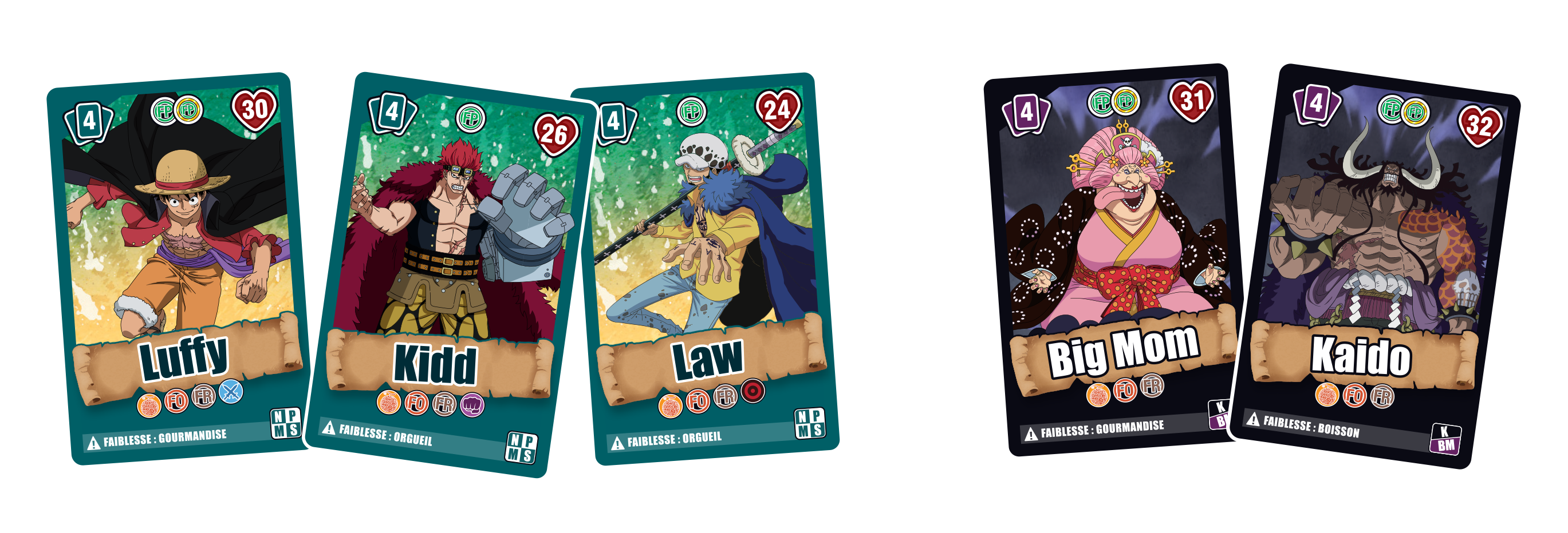 Vue des cartes du jeu de société One Piece Esprit es-tu là ? de Topi Games