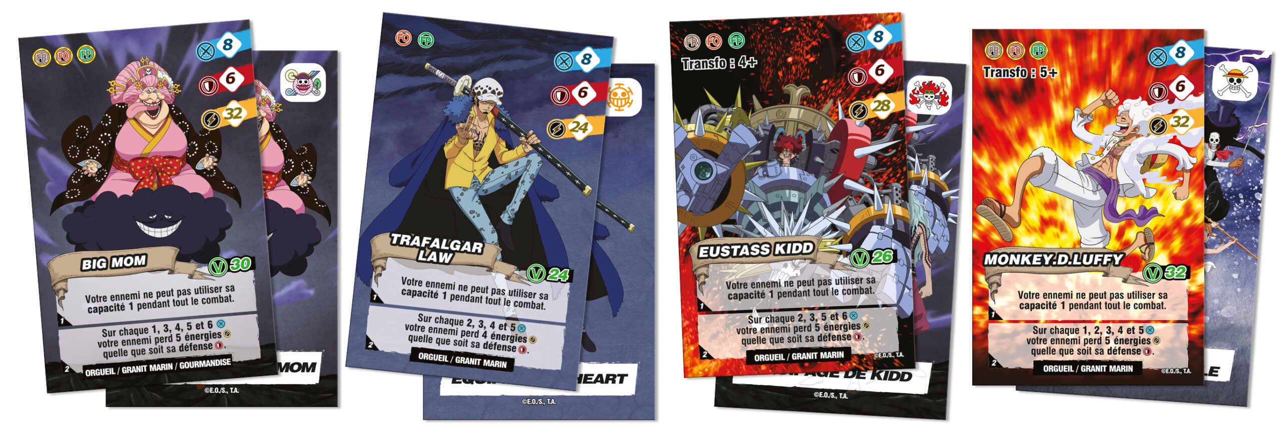 Vue des cartes du jeu de société One Piece Raid sur Onigashima