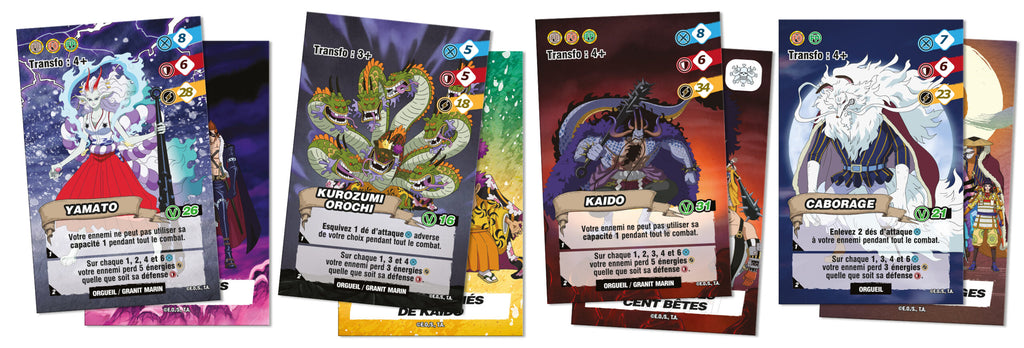 Vue des cartes du jeu de société One Piece Raid sur Onigashima