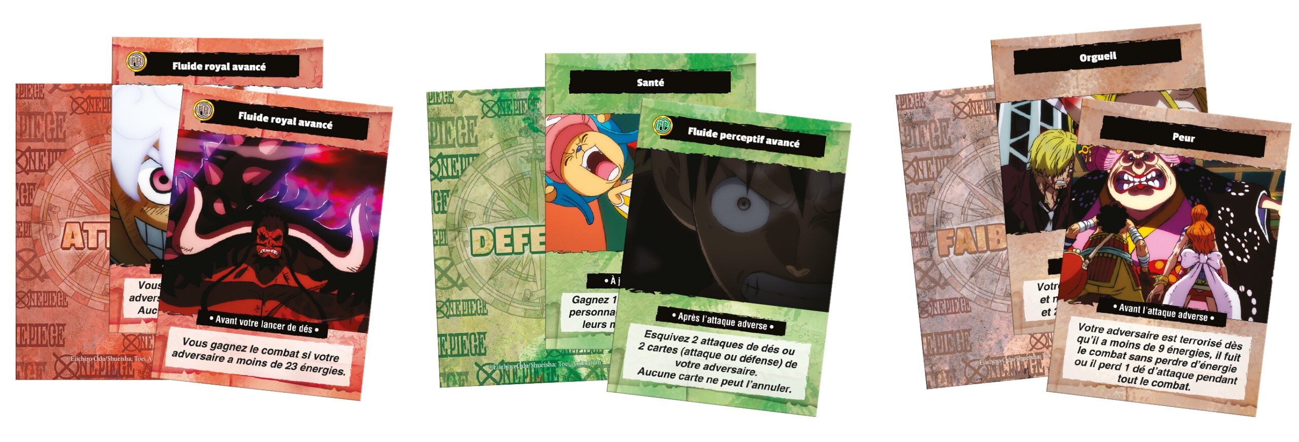 Vue des cartes du jeu de société One Piece Raid sur Onigashima