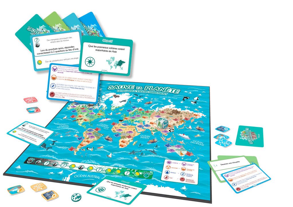 Vue éclatée du jeu de société Sauve la planète