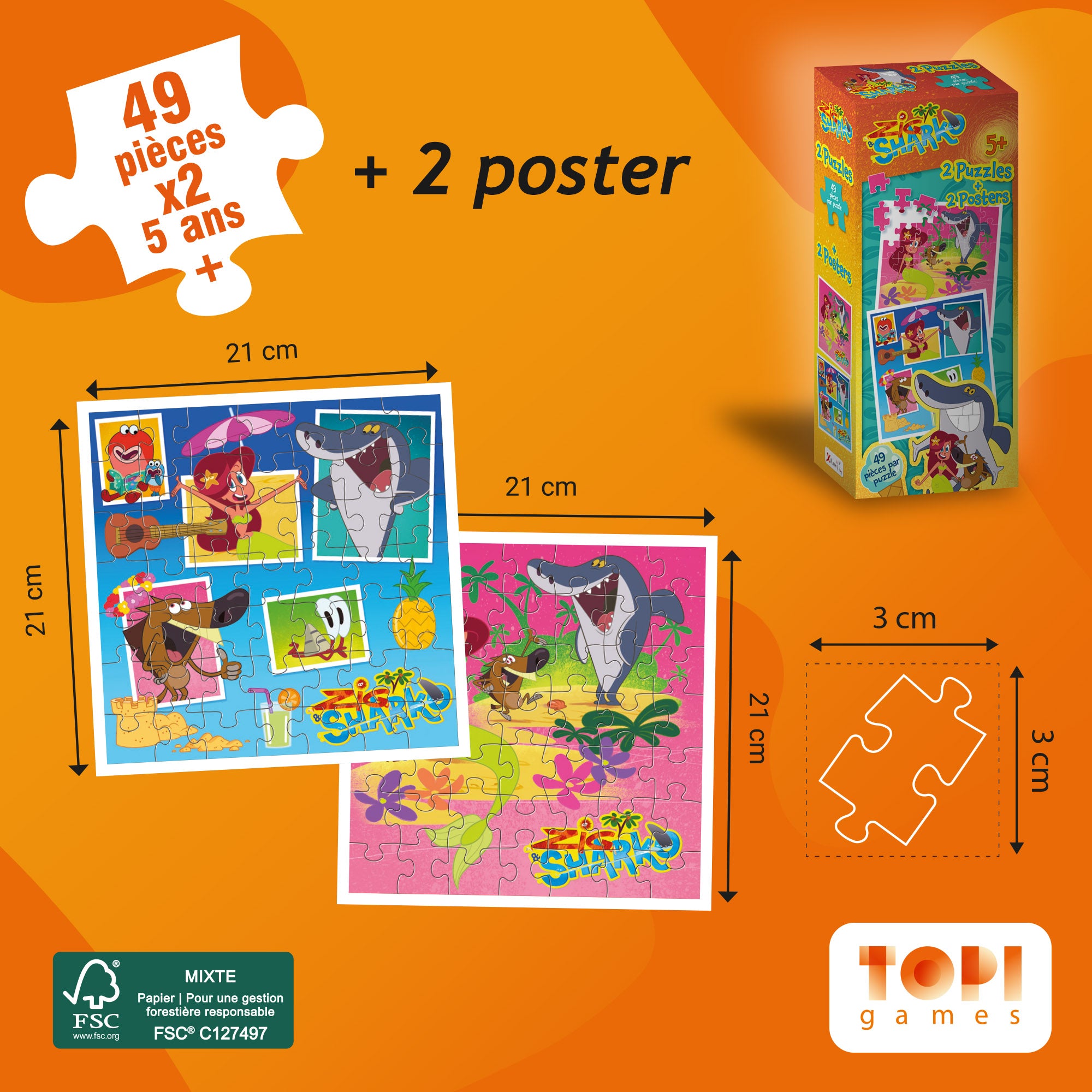 Zig &amp; Sharko – 2 puzzles of 49 pieces