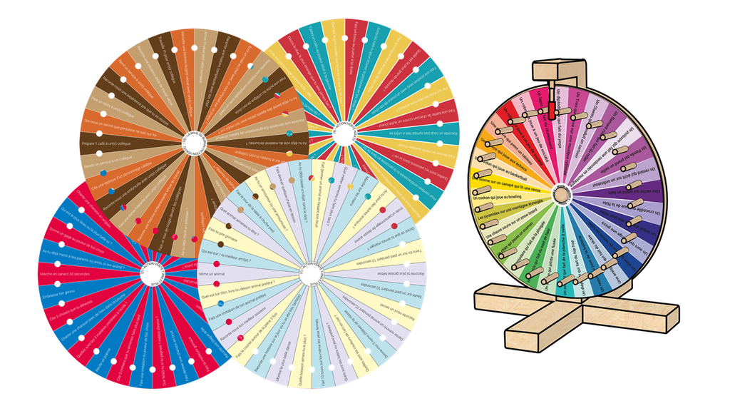 Vue des différentes roues du jeu En Roue Libre de Topi Games